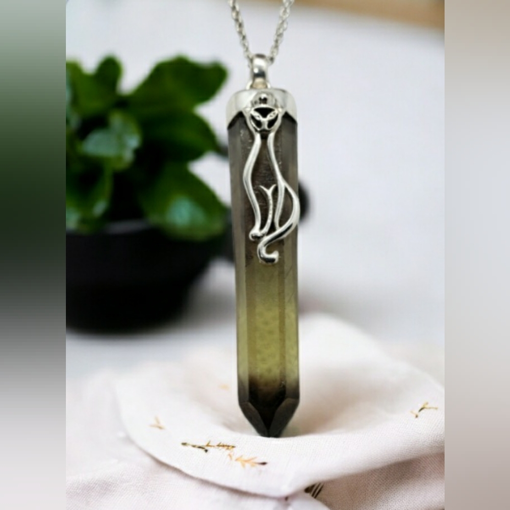 Unique Bi Color Quartz Cat Pendant Necklace- 925 Sterling Silver